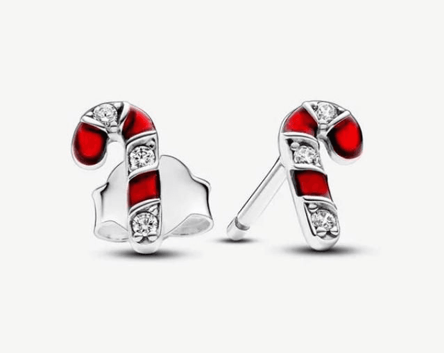 Boucles d&#039;oreilles à tige en forme de canne à sucre rouge scintillante