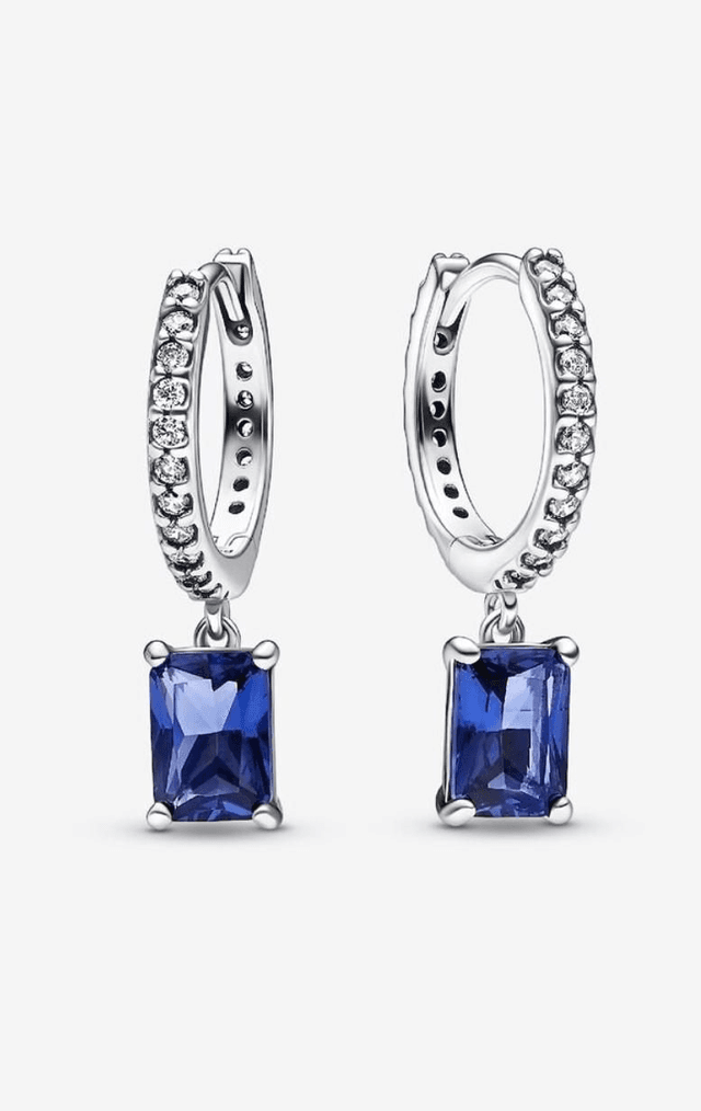 Boucles d&#039;Oreilles Créoles Scintillantes Rectangulaires Bleues
Argent 925/1000e