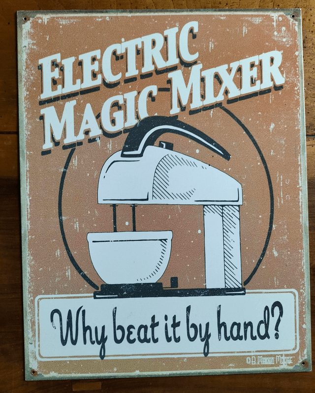 Plaque metal / Electric Magik Mixer brown / aspect vintage /occasion T.B.E