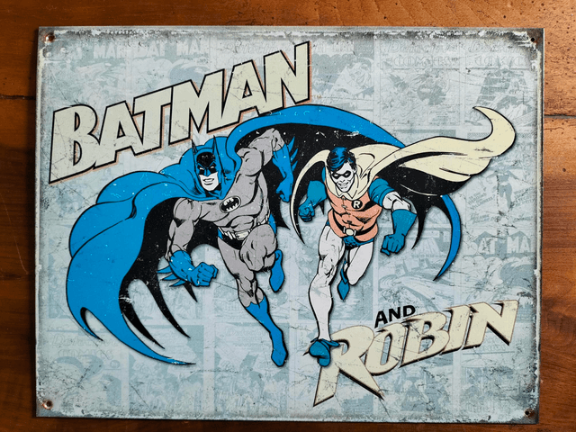 Plaque métal aspect vintage / Batman and Robin / occasion T.B.E