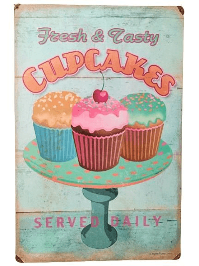 Plaque métal tôle épaisse grand format/ Cupcakes/ aspect vintage/ occasion T.B.E