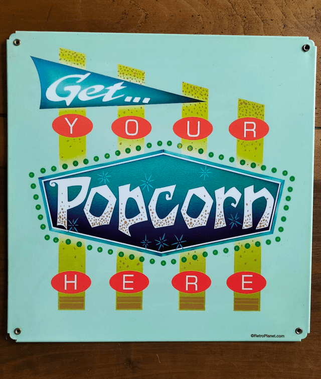 Plaque métal tôle épaisse / Popcorn/ aspect vintage / occasion T.B.E