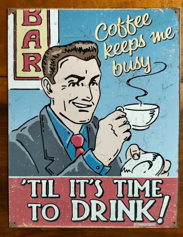 Plaque metal / coffee keeps me busy / aspect vintage / occasion T.B.E